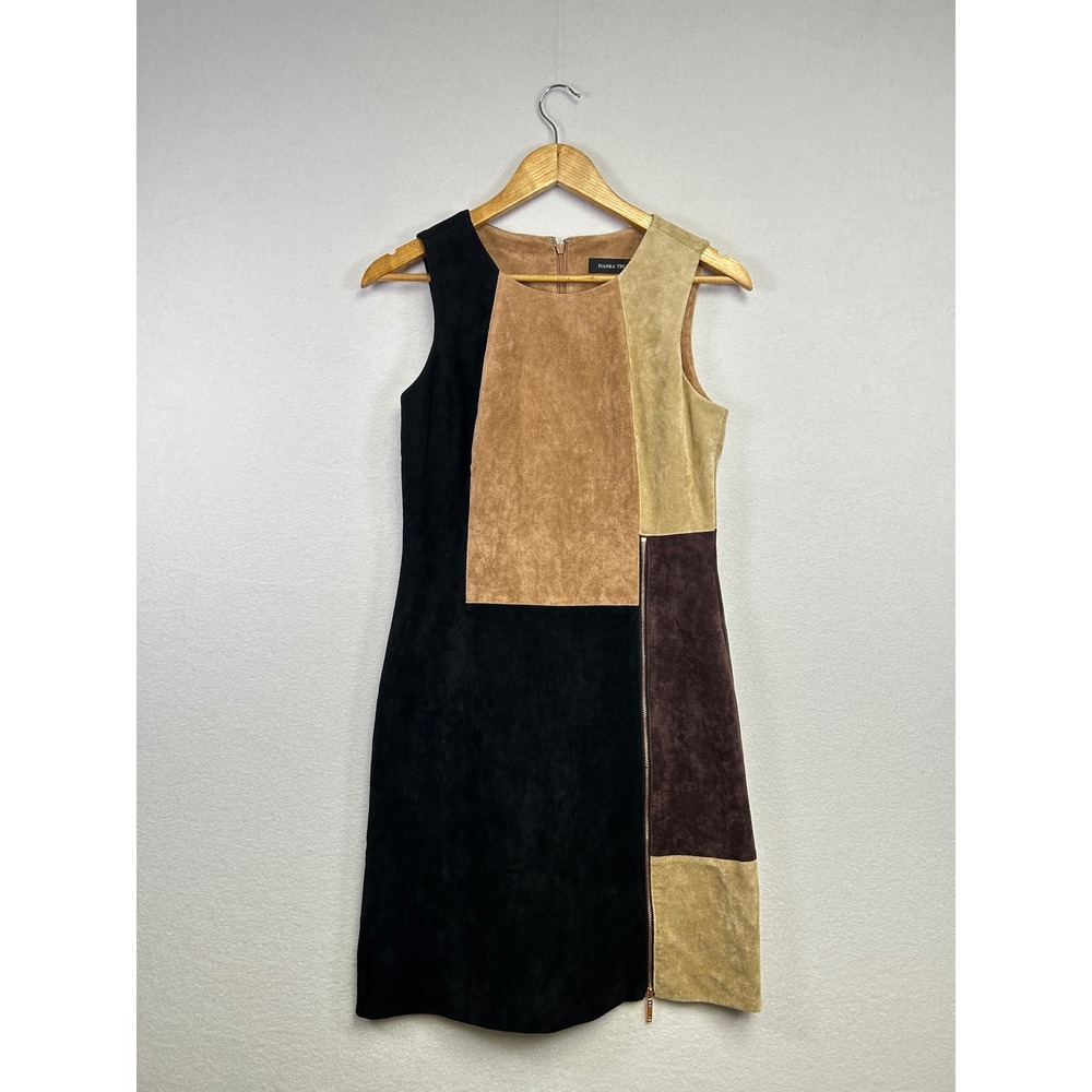 Ivanika Trump Suede Colorblock Sheath‎ Dress Gold Zipper Women Size 4